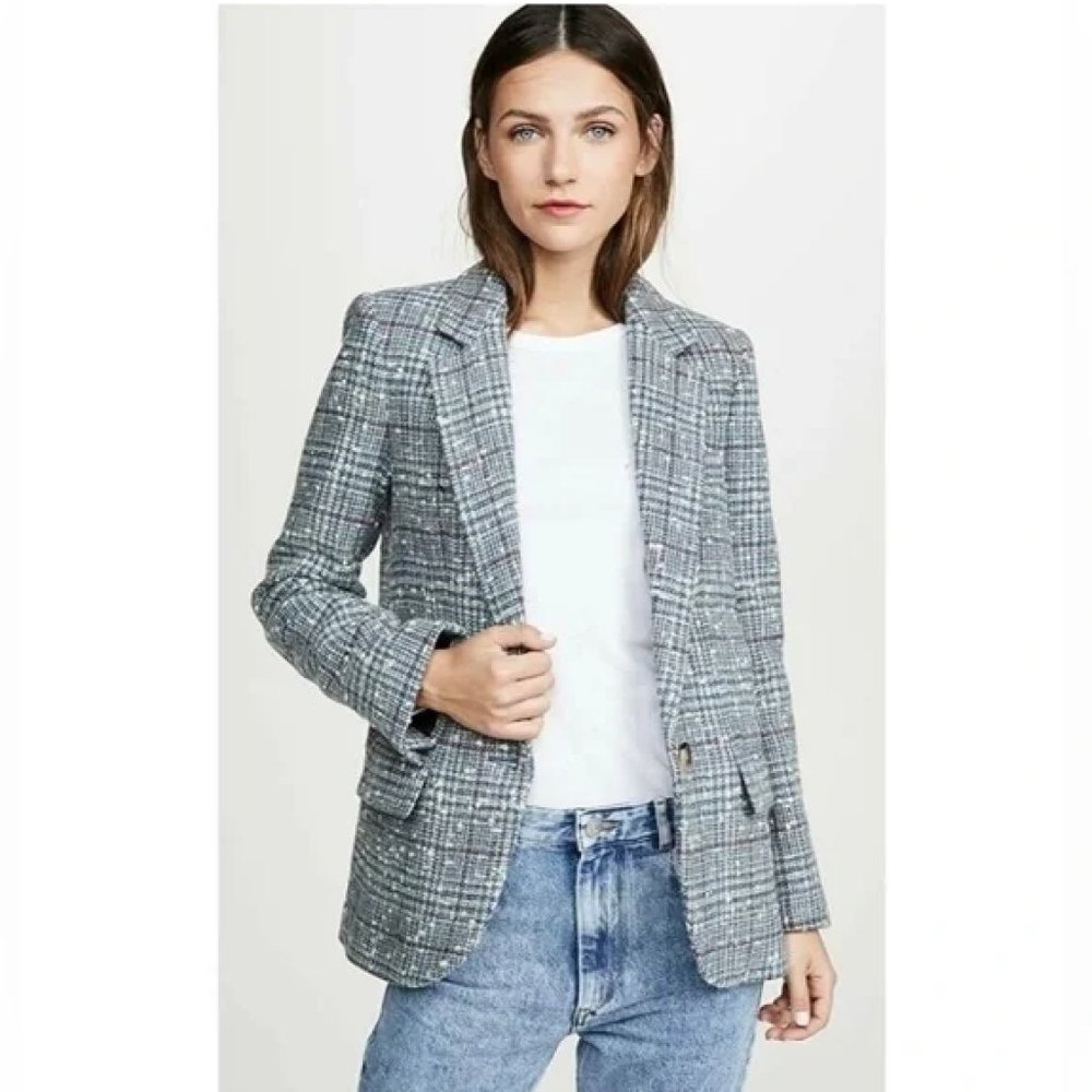 Isabel Marant Gray and White Plaid Blazer
